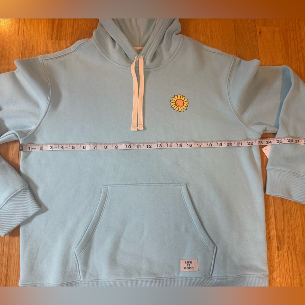 NWOT Life Is Good Fleece Hoodie Pullover Sunflower Light Blue Women’s Large - Picture 11 of 12